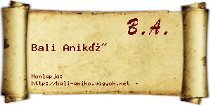 Bali Anikó névjegykártya